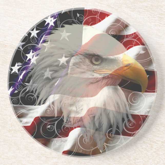 American Eagle Flag Coaster Underlägg Sandsten (Framsidan)