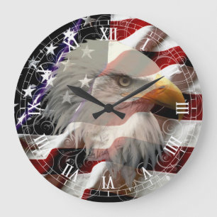 American Eagle Flagga Roman Numeral Clock Stor Klocka