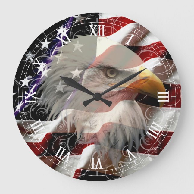 American Eagle Flagga Roman Numeral Clock Stor Klocka (Framsida)