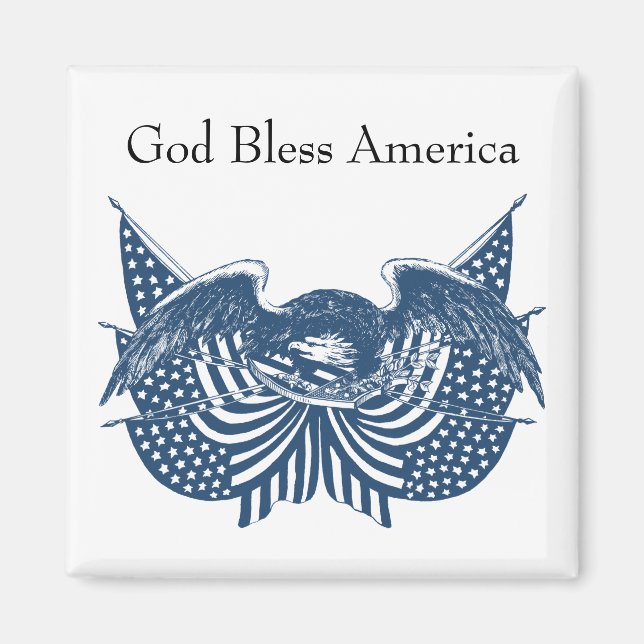 American Eagle Guarding USA Patriotic Flagga Banne Magnet (Framsidan)