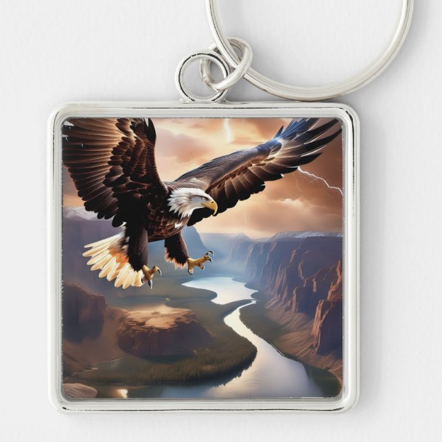 American Eagle Keychain Fyrkantig Silverfärgad Nyckelring (Framsidan)