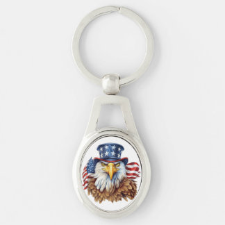 American Eagle Metall Keychain-A Strängsymbol Ovalt Silverfärgad Nyckelring