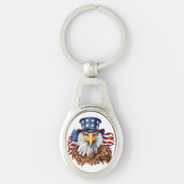 American Eagle Metall Keychain-A Strängsymbol Ovalt Silverfärgad Nyckelring (Framsidan)