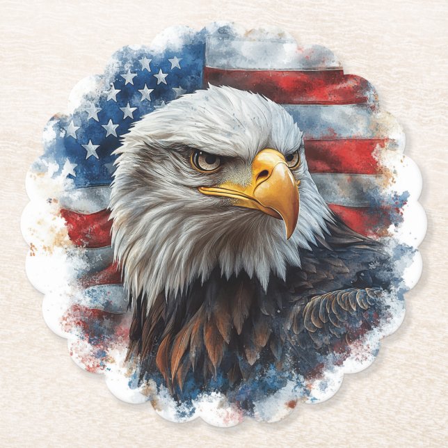 American Eagle Patriotisk Flagga Konst  Underlägg Papper (Framsida)