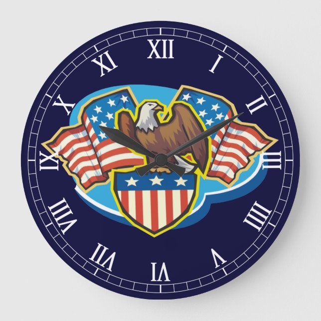 American Eagle Round Roman Numerals Clock Stor Klocka (Framsida)