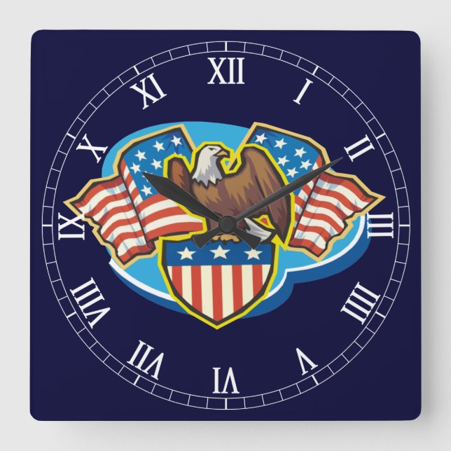 American Eagle Square Roman Numerals Clock Fyrkantig Klocka (Framsida)