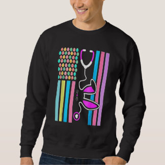 American Eggs Flagga Stethoscope Bunny Nurse Dokto Lång Ärmad Tröja