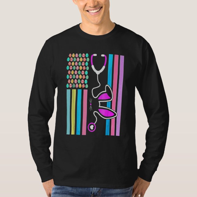 American Eggs Flagga Stethoscope Bunny Nurse Dokto T Shirt (Framsida)