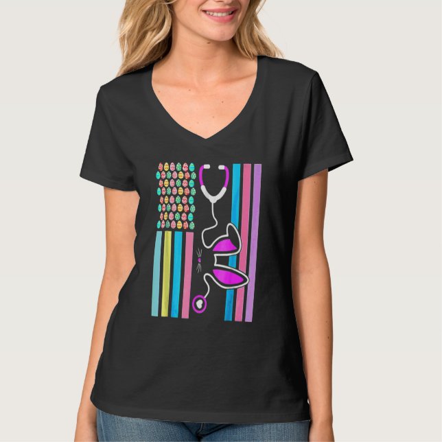 American Eggs Flagga Stethoscope Bunny Nurse Dokto T Shirt (Framsida)