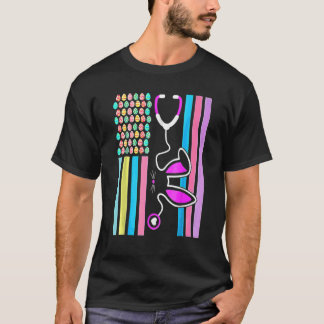American Eggs Flagga Stethoscope Bunny Nurse Dokto T Shirt