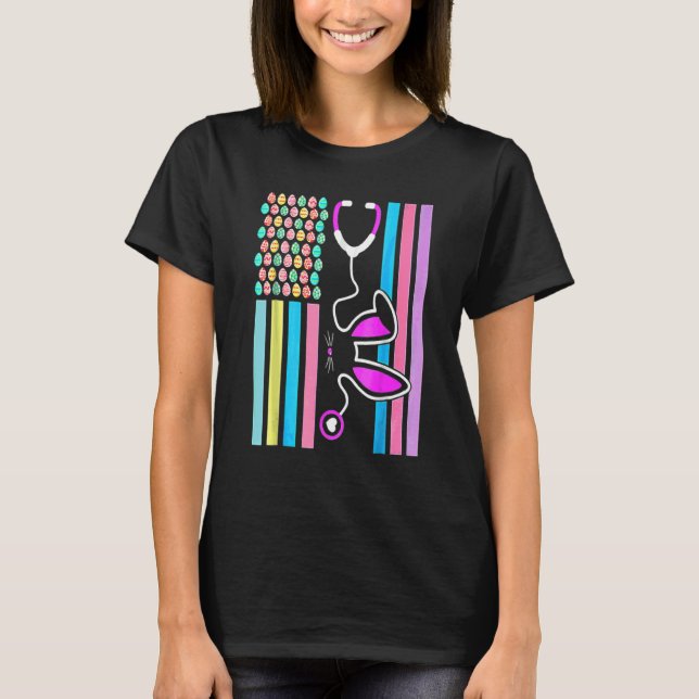 American Eggs Flagga Stethoscope Bunny Nurse Dokto T Shirt (Framsida)