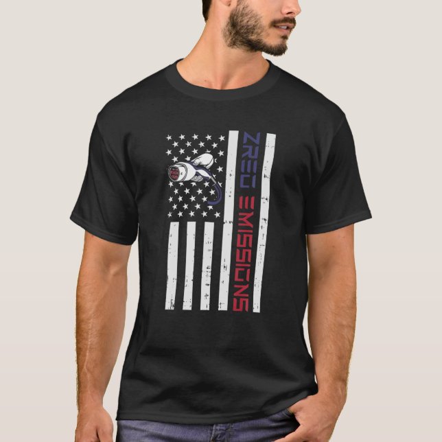 American Electric Car Flagga Zero Emission Electro T Shirt (Framsida)