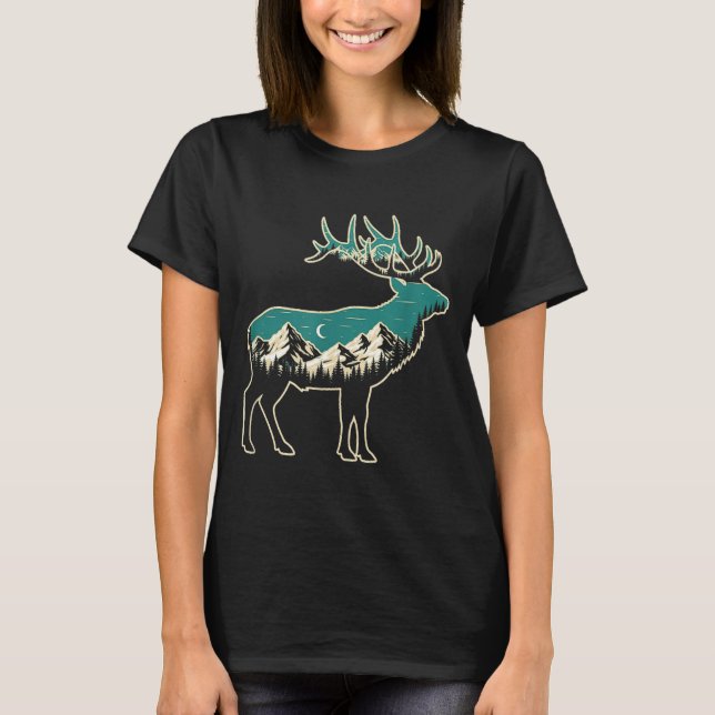 American Elk Lover Dad Retro Hunting  T Shirt (Framsida)