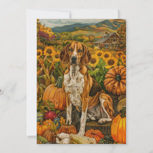 American English Foxhound Autumn Harvest Julkort