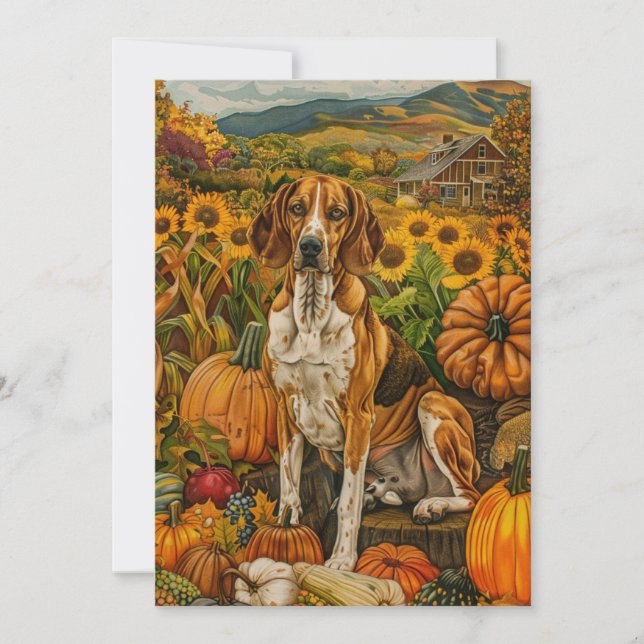 American English Foxhound Autumn Harvest Julkort (Framsida)