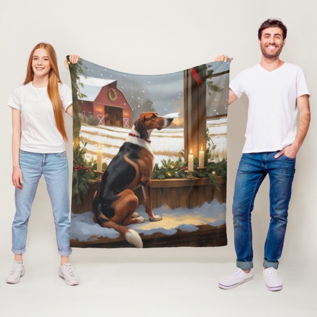 American English Foxhound Christmas Lights Holiday Fleecefilt (På plats)