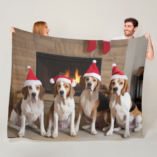 American English Foxhound Fireplace jul Fleecefilt (På plats)