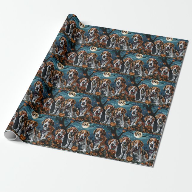 American English Foxhound Halloween Kuslig  Presentpapper (Utrullad)