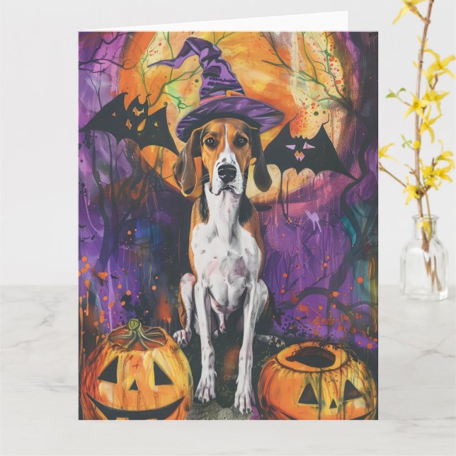 American English Foxhound Halloween Pumpkin Kort (Gul blomma)
