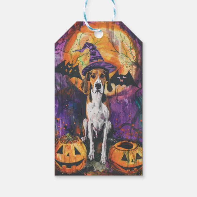 American English Foxhound Halloween Pumpkin Presentetikett (Framsidan)