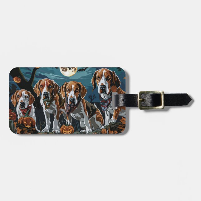 American English Foxhound Halloween Spooky Bagagebricka (Horisontell Framsida)