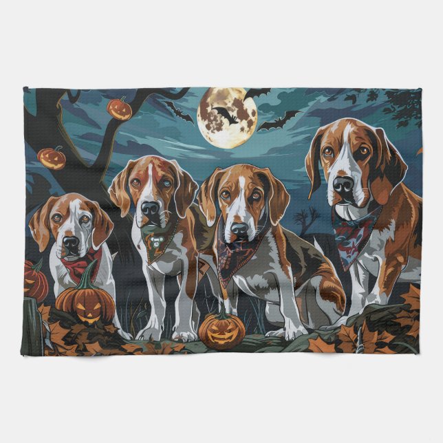American English Foxhound Halloween Spooky Kökshandduk (Horisontell)
