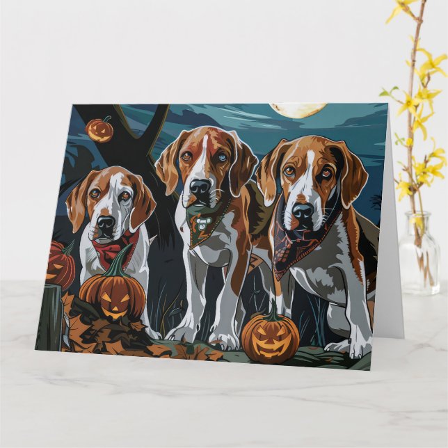 American English Foxhound Halloween Spooky Kort (Gul blomma)