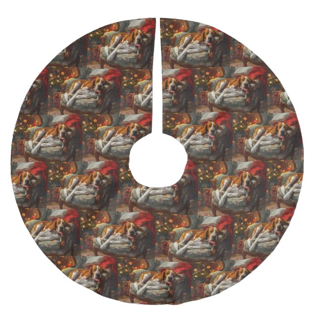 American English Foxhound Hund jul Festive Julgransmatta Borstad Polyester (Framsidan)