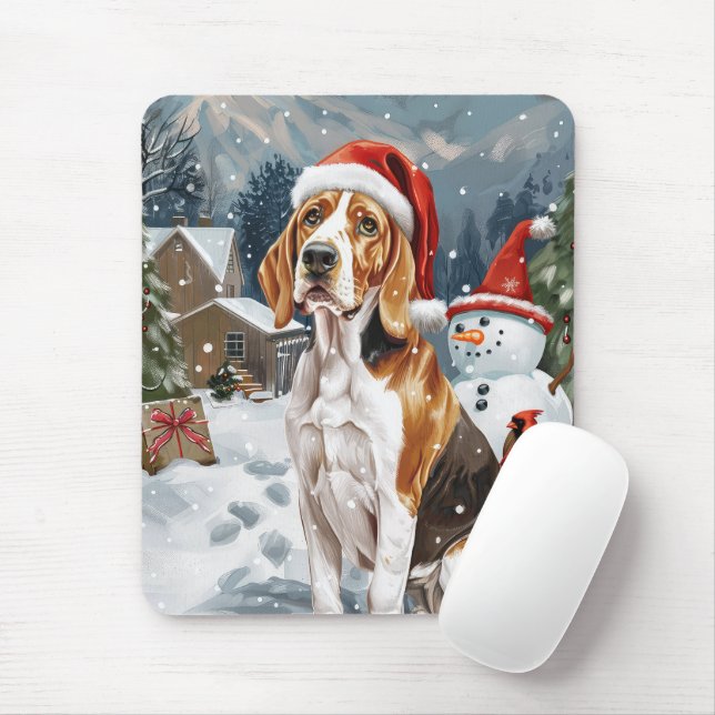 American English Foxhound Hund Winter jul Joy Musmatta (Med mus)