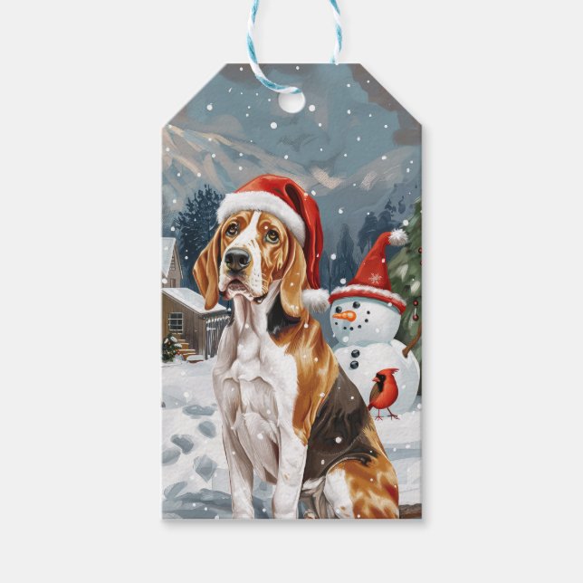 American English Foxhound Hund Winter jul Joy Presentetikett (Framsidan)