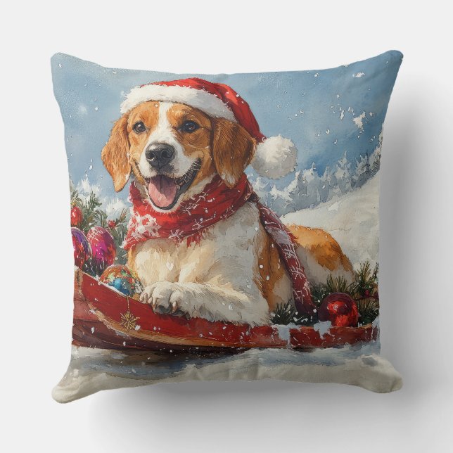 American English Foxhound i släde jul Kudde (Baksida)