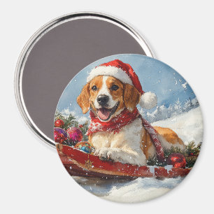 American English Foxhound i släde jul Magnet
