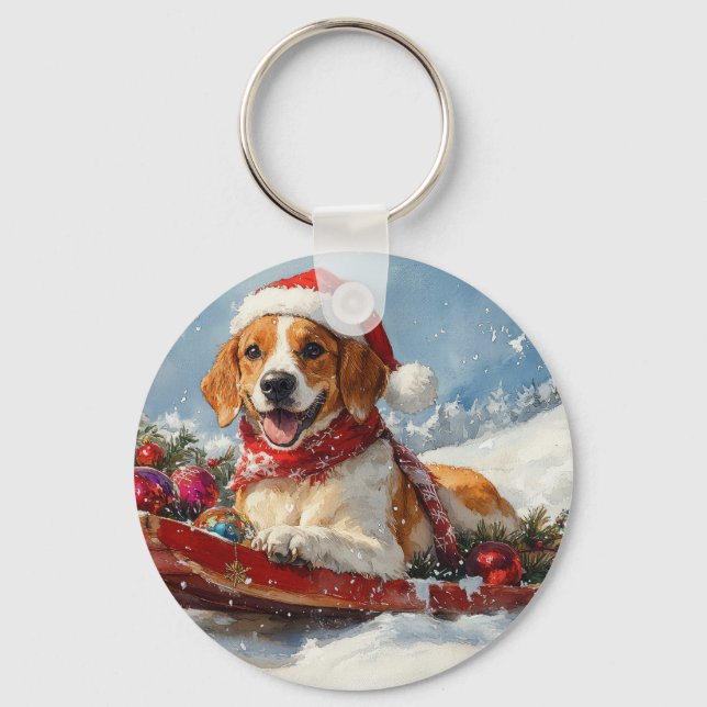 American English Foxhound i Sledge jul Nyckelring (Framsida)