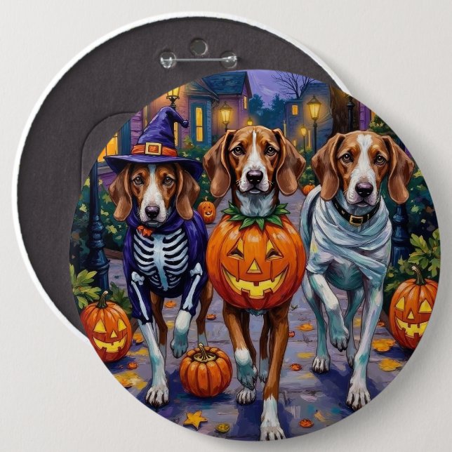 American English Foxhound in Halloween Costumes Knapp (Framsida & baksida)