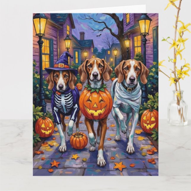 American English Foxhound in Halloween Costumes Kort (Gul blomma)