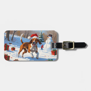 American English Foxhound jul Festive Snö Bagagebricka