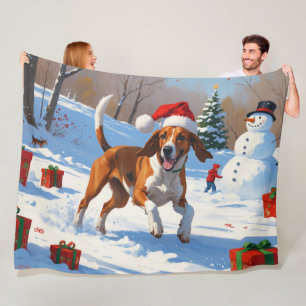 American English Foxhound jul Festive Snö Fleecefilt