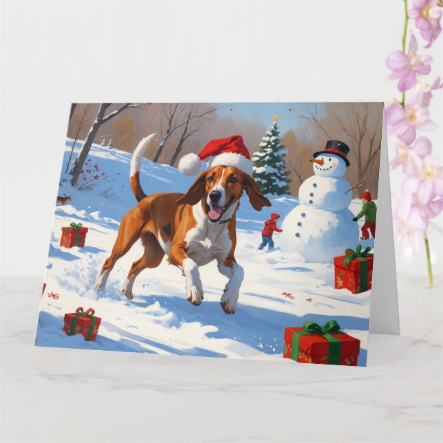 American English Foxhound jul Festive Snö Kort (Orkide)