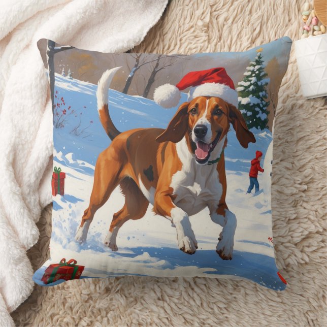 American English Foxhound jul Festive Snö Kudde (Filt)
