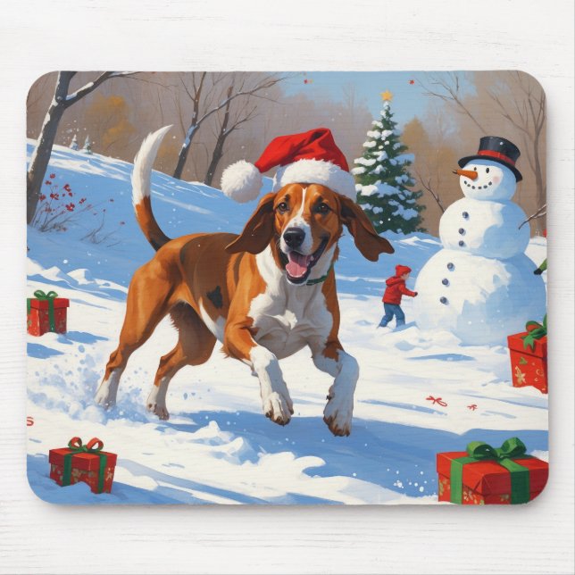 American English Foxhound jul Festive Snö Musmatta (Framsidan)