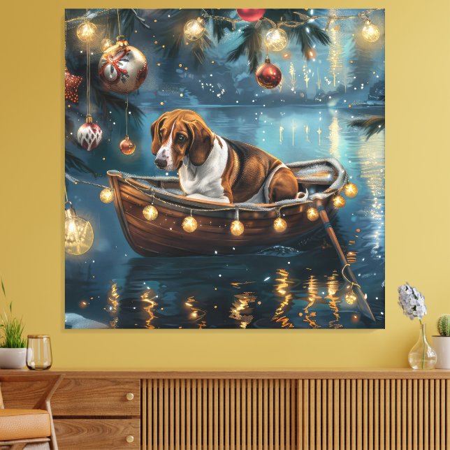 American English Foxhound jul Festive Voyage Canvastryck (Insitu (Vardagsrum))