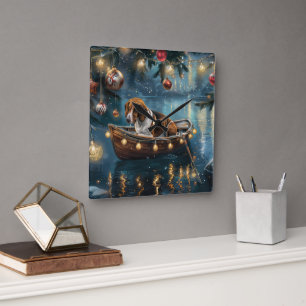 American English Foxhound jul Festive Voyage Fyrkantig Klocka