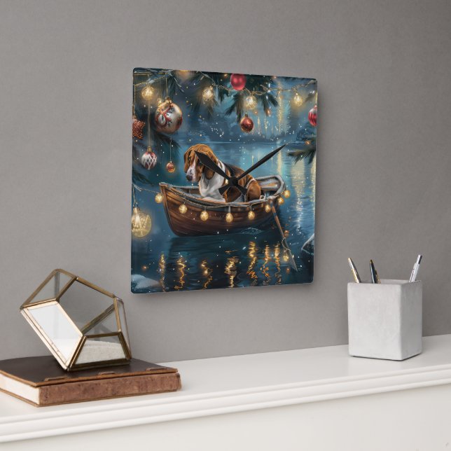 American English Foxhound jul Festive Voyage Fyrkantig Klocka (Kontor)