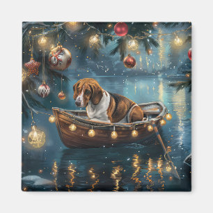 American English Foxhound jul Festive Voyage Magnet