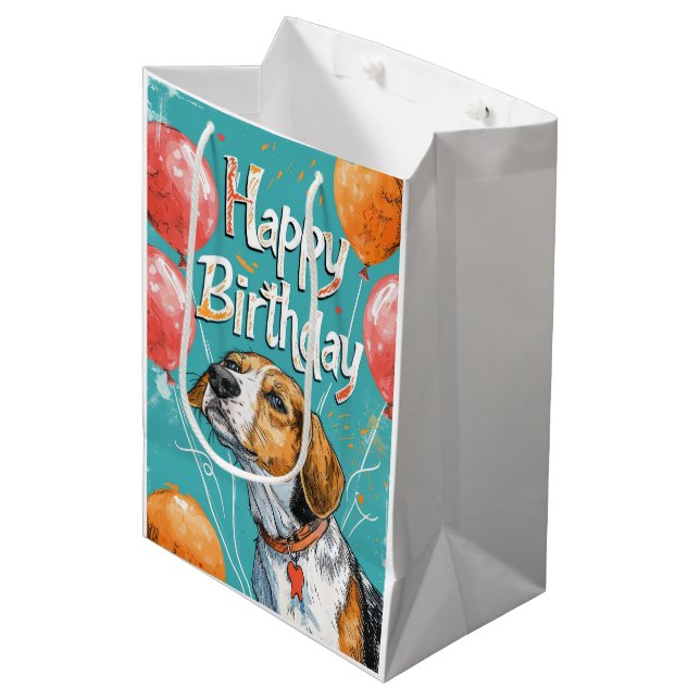 American English Foxhound med Balloons Birthday (Framsidan Vinklad)