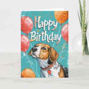 American English Foxhound med Balloons Birthday Kort