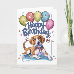 American English Foxhound med Balloons Birthday Kort