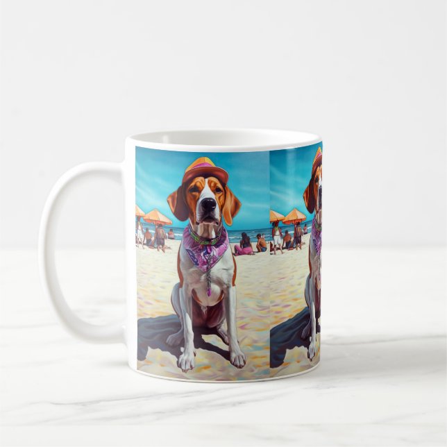 American English Foxhound på Beach, sommargåva Kaffemugg (Vänster)