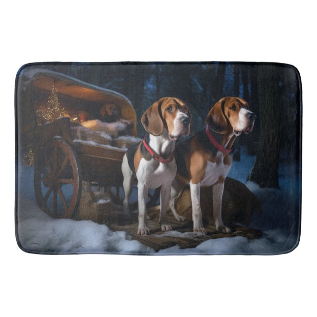 American English Foxhound Snöig släde jul Badrumsmatta (Framsidan)
