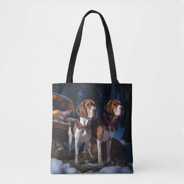 American English Foxhound Snöig släde jul Tygkasse (Framsida)
